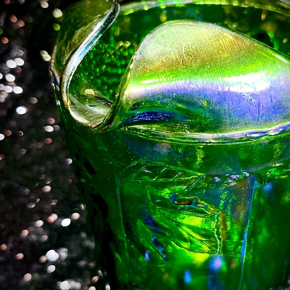 Vintage Carnival Glass Pitcher Harvesting EmeraldGreen to Blue Iridescent - Picture 12 of 12